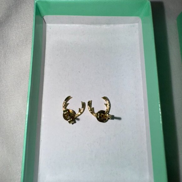 NWT, Jeweled 14K Gold-Plated Antler Stud Earrings with Cubic Zirconia, Gold - Picture 9 of 15